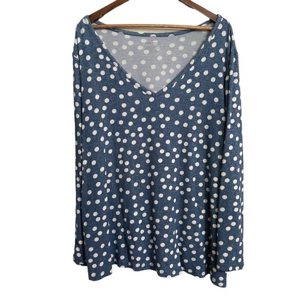 Lane Bryant Womens Blue Vneck Polka Dot Long Sleeve Lightweight Sweater 22/24 - Picture 1 of 4